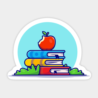 Apple On Book Cartoon Vector Icon Illustration Sticker